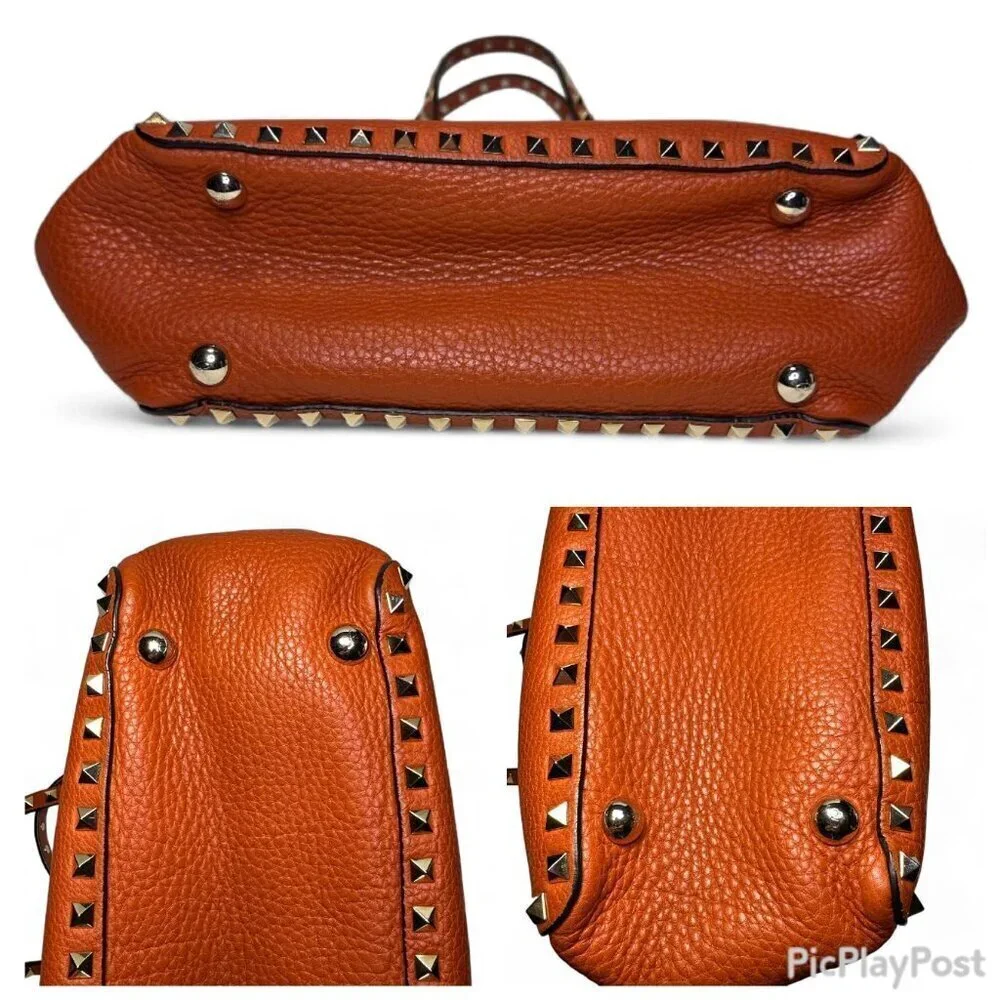 VALENTINO GARAVANI Soft Orange Leather Rockstud Tote Small, Great Condition